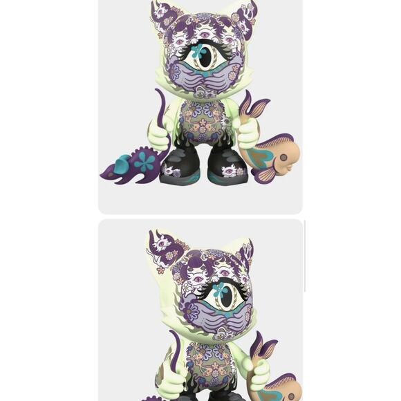 NEW Junko Mizuno Ailurophile Glow Superplastic Janky 8" Vinyl Toy Cat Fish NIB - Picture 4 of 13
